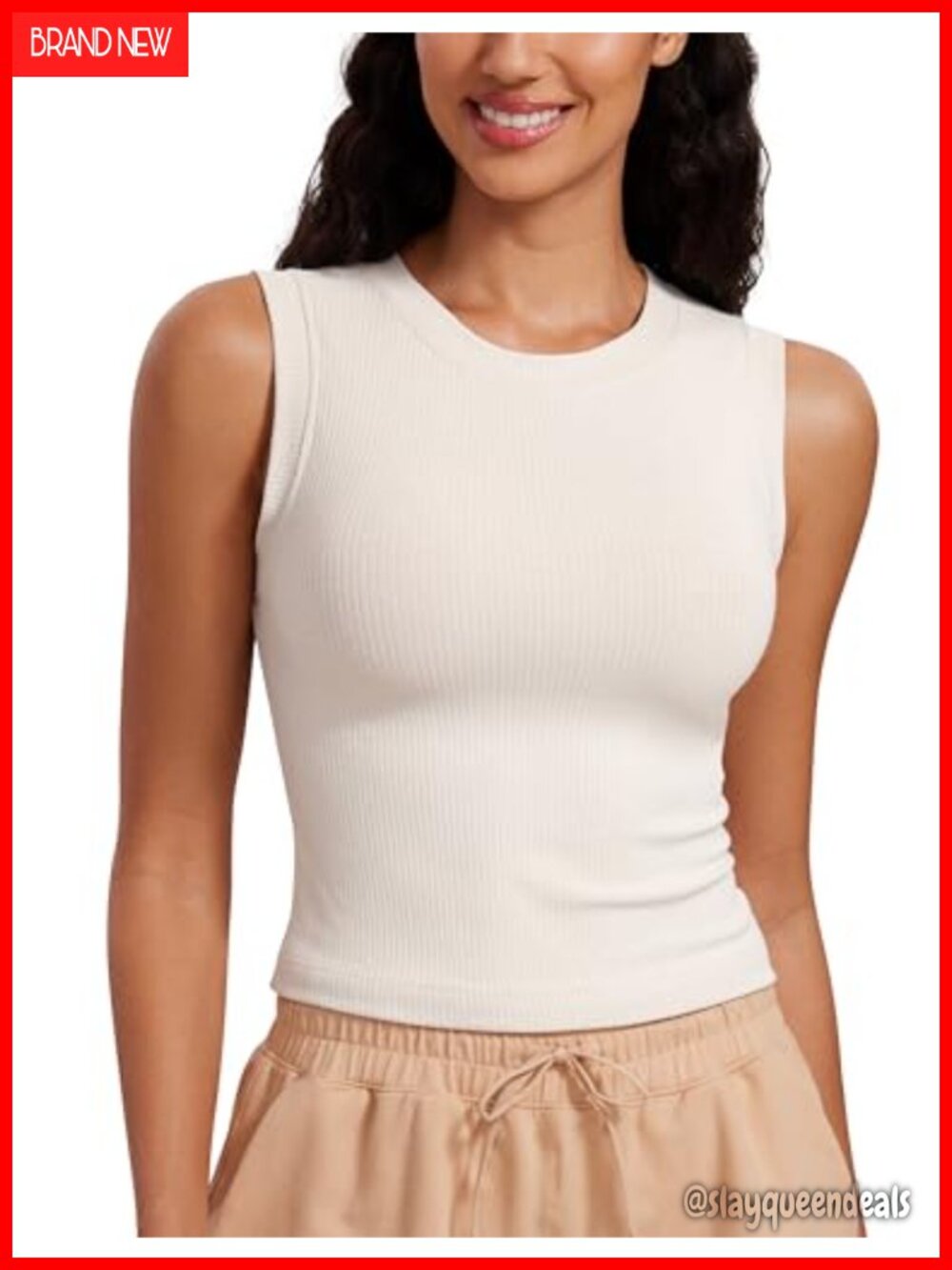Ribbed High Neck Tank Top Sleeveless Crewneck Fitted Waist Length Layering